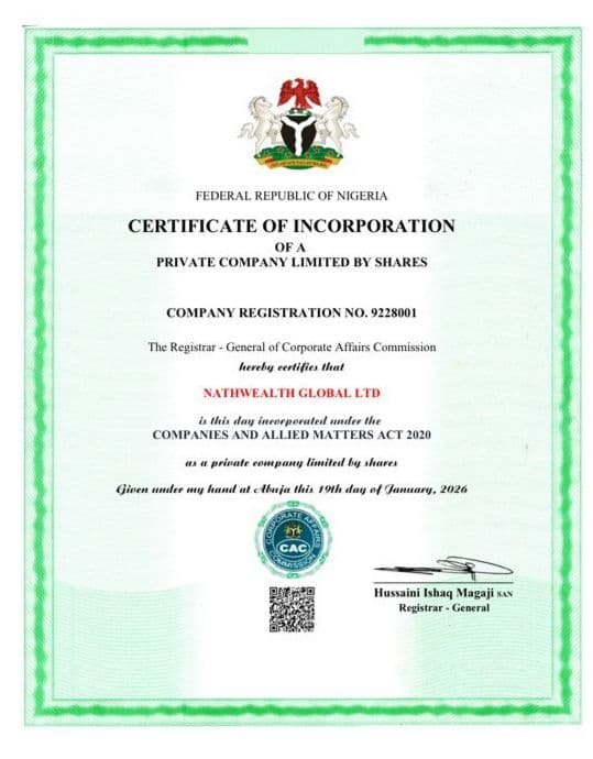Nathwealth CAC registration certificate